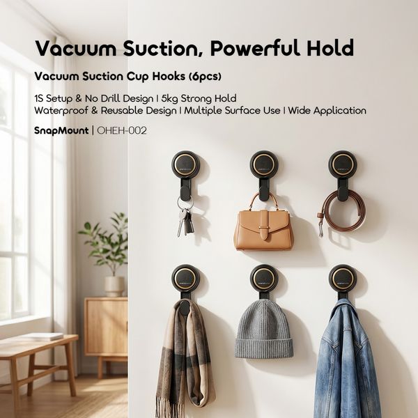 SnapMount Easy Install Heavy-Duty Vacuum Suction Cup Hooks (6pcs)