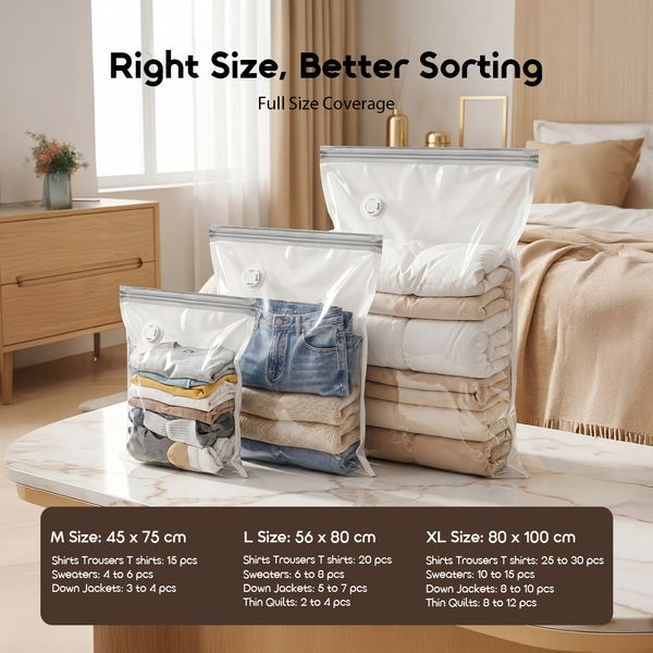 VacEase 6 pcs Compact Durable Vacuum Storage Bags