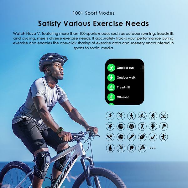 Watch Nova V ساعة فيديو عالية الدقة مقاس 2.01 بوصة تواجه ساعة ذكية