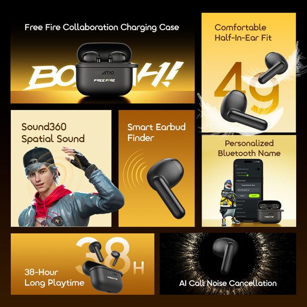 SpaceBuds Air Freefire 38 Hours Smart Finder True Wireless Earbuds