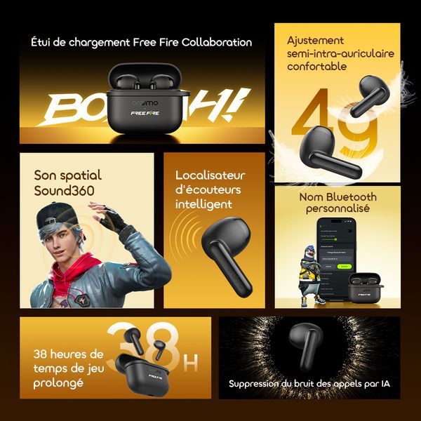 SpaceBuds Air Freefire 38 Heures Localisateur Intelligent Écouteurs Sans Fil Véritables