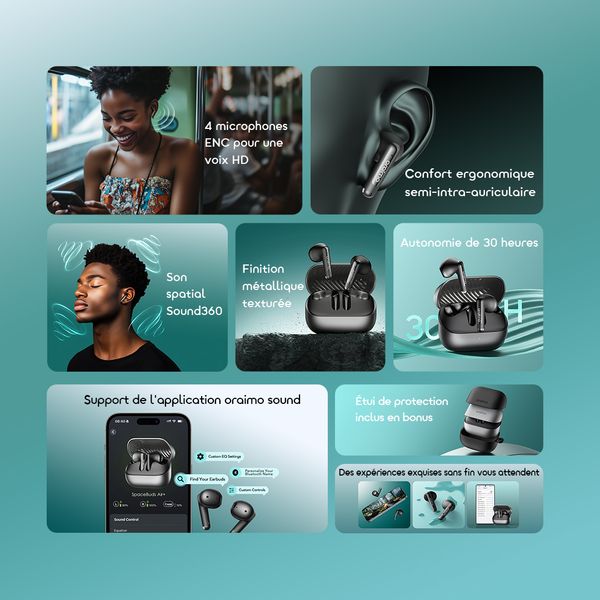 SpaceBuds Air+ Écouteurs True Wireless avec Finition Métallique et Résistance IPX4