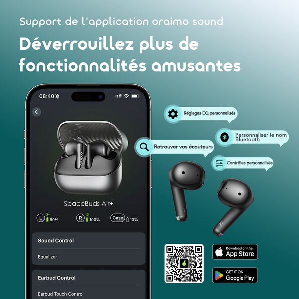 SpaceBuds Air+ Écouteurs True Wireless avec Finition Métallique et Résistance IPX4