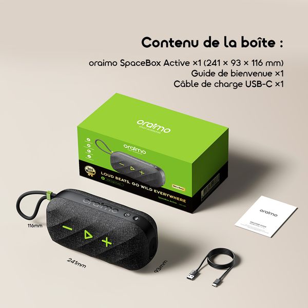 SpaceBox Active Enceinte portable sans fil FM personnalisée et puissante de 25 W