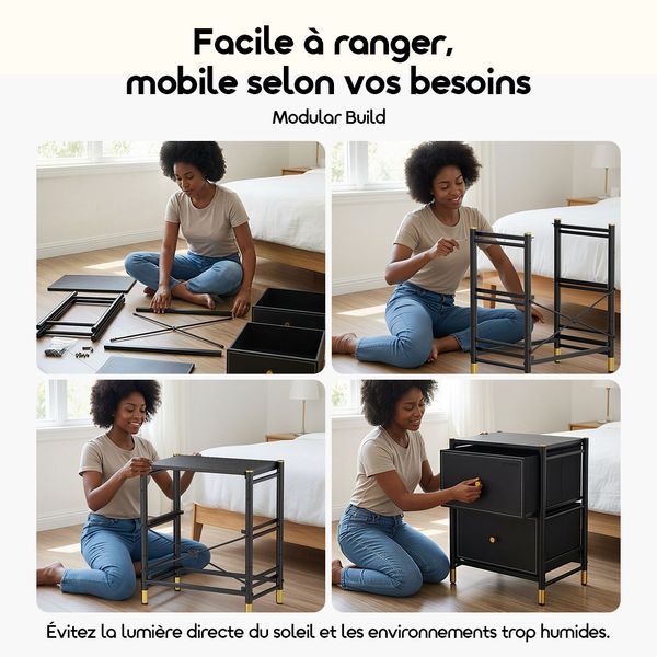 NoirStand Table de chevet spacieuse et polyvalente