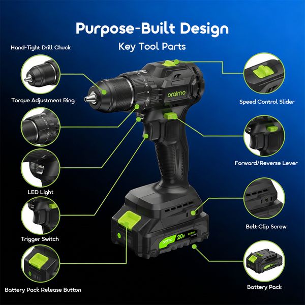 MaxDrill 20V Cordless Versatile Power Drill Driver