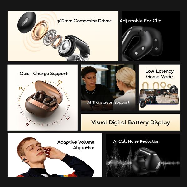 OpenSnap N2 Quick Charging Adaptive Volume Open-Ear True Wireless Earbuds