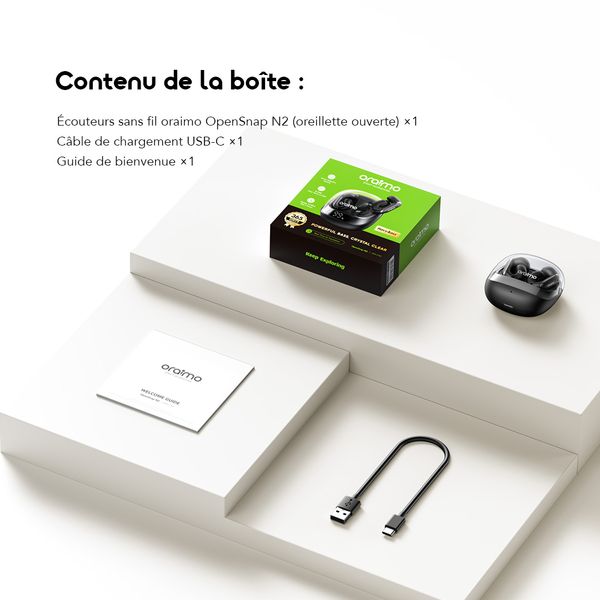 OpenSnap N2 سماعات أذن لاسلكية مفتوحة الأذن بتقنية الشحن السريع والتحكم التكيفي في مستوى الصوت