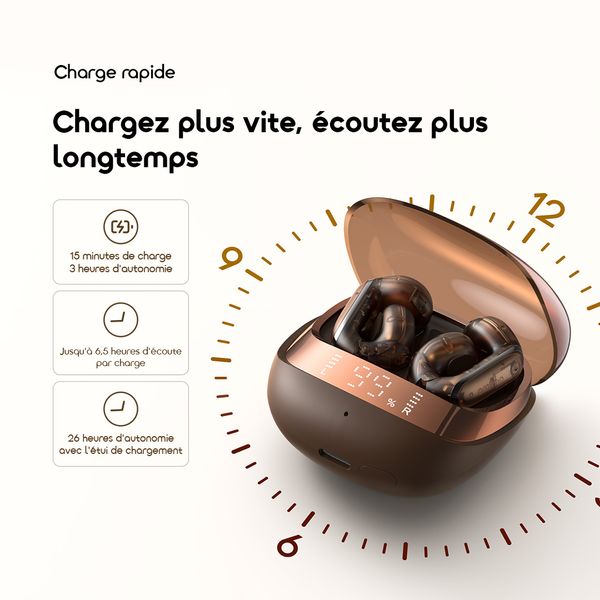 OpenSnap N2 سماعات أذن لاسلكية مفتوحة الأذن بتقنية الشحن السريع والتحكم التكيفي في مستوى الصوت