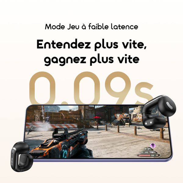 OpenSnap N2 سماعات أذن لاسلكية مفتوحة الأذن بتقنية الشحن السريع والتحكم التكيفي في مستوى الصوت