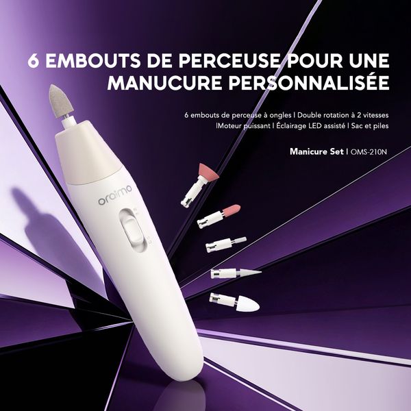 Tipsy Set de manucure avec 6 embouts de forage, 2 vitesses et rotation bidirectionnelle