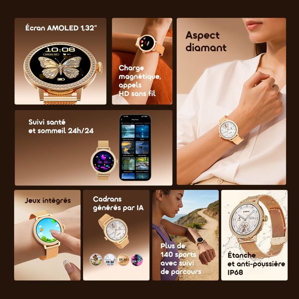 Watch Muse 2 Montre Connectée AMOLED 1,32” au Design Diamant