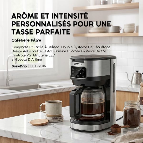 BrewDrip Cafetière Filtre 1.5L Avec Minuterie LED