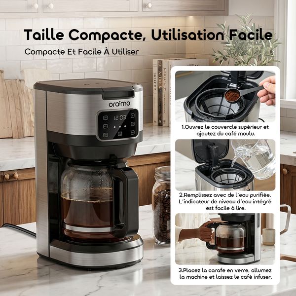 BrewDrip Cafetière Filtre 1.5L Avec Minuterie LED