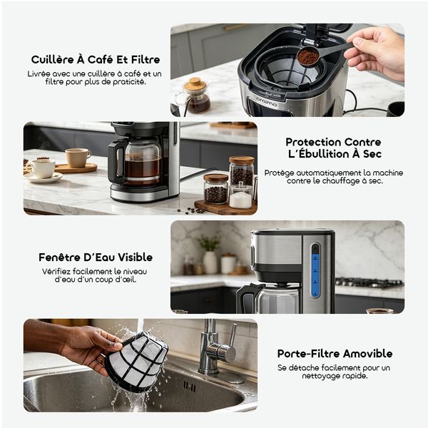 BrewDrip Cafetière Filtre 1.5L Avec Minuterie LED