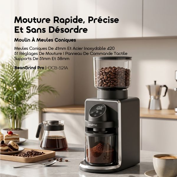 BeanGrind Pro Broyeur À Meules Coniques Avec Contrôle Intelligent Précis