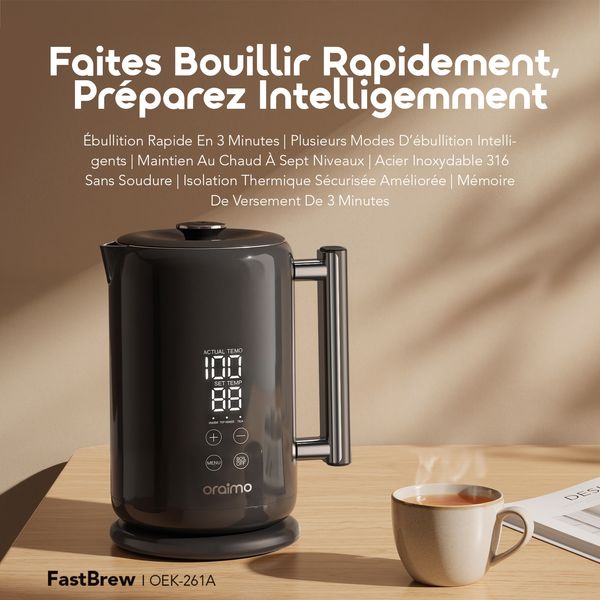 FastBrew Bouilloire Électrique Intelligente Rapide 1,7L En Acier Inoxydable 316
