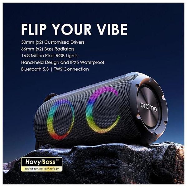 Oraimo SpaceBox Bluetooth Speaker With Light Effects - 16HR Playtime, Heavy Bass, App Control