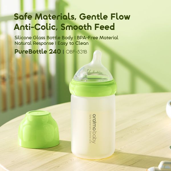 PureBottle 240 240ml Anti-Colic Silicone Glass Baby Bottle