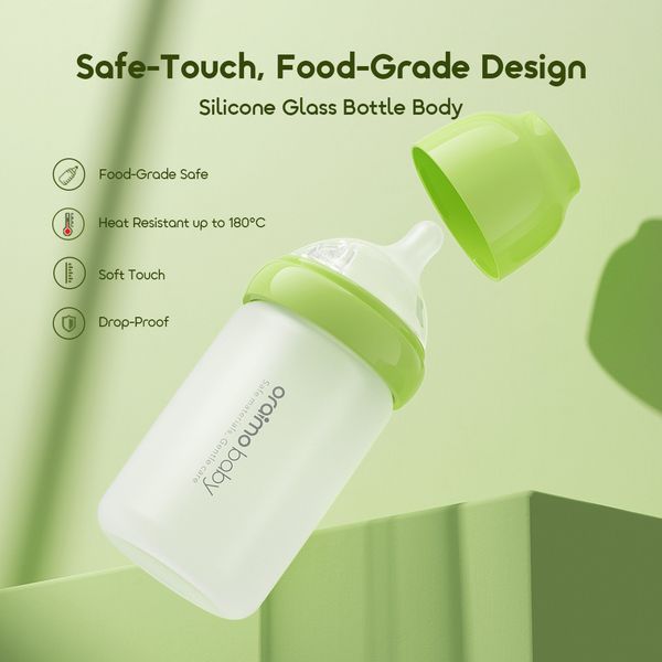 PureBottle 240 240ml Anti-Colic Silicone Glass Baby Bottle