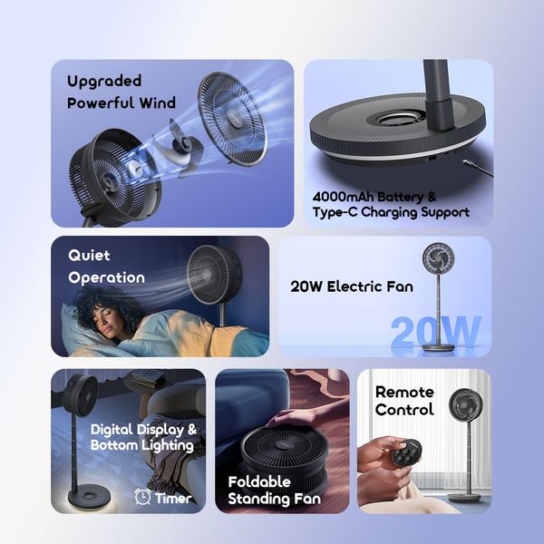 Power Turbo 4000mAh Portable Folding Fan