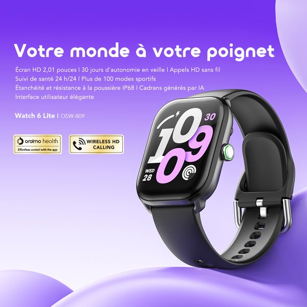 Watch 6 Lite Montre connectée de 2,01 pouces avec une interface utilisateur élégante