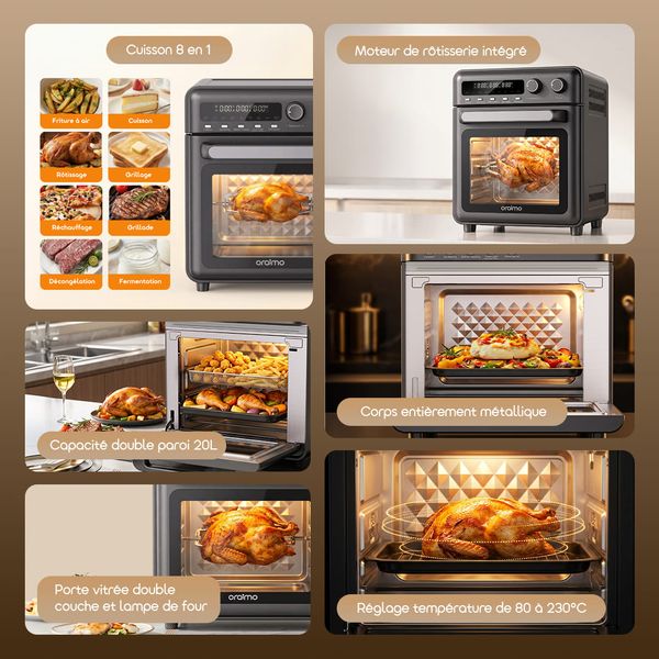 BakeAir Pro Four à air grande capacité 8-en-1 20L jusqu'à 230°C