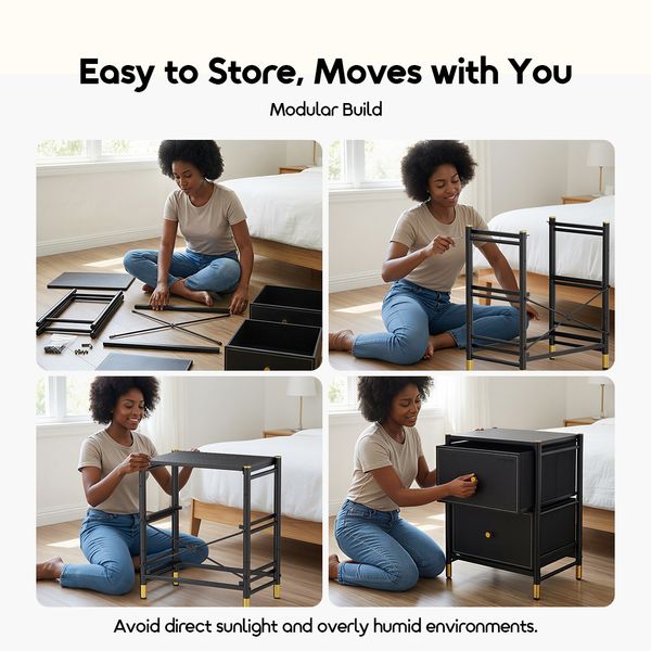 NoirStand Table de chevet spacieuse et polyvalente