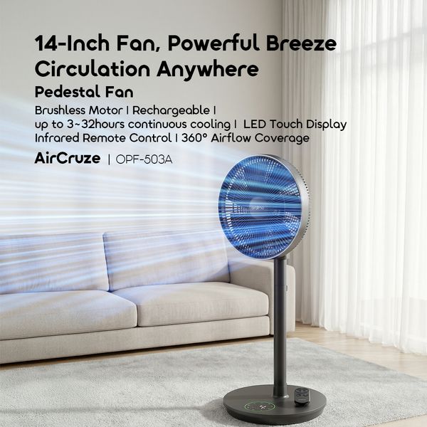 AirCruze 14 Inch Rechargeable Pedestal Fan