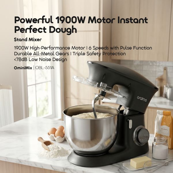 OminiMix Durable All Metal Gears Triple Safety Protection Stand Mixer