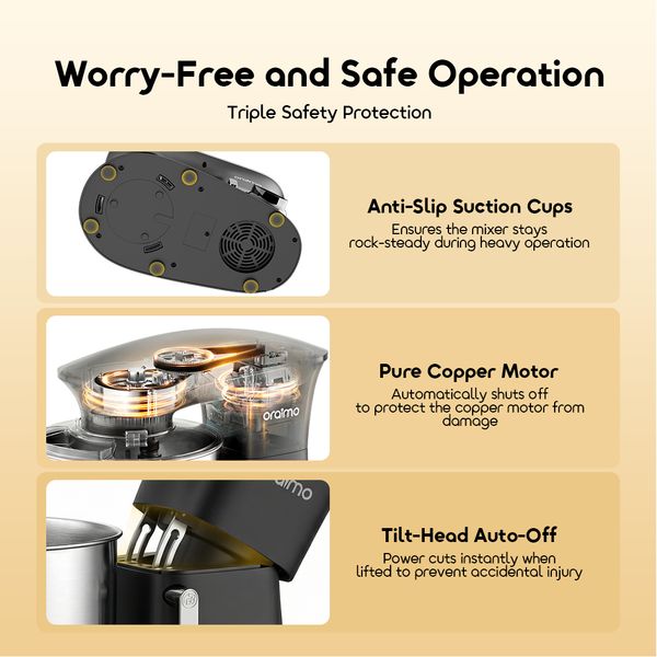 OminiMix Durable All Metal Gears Triple Safety Protection Stand Mixer