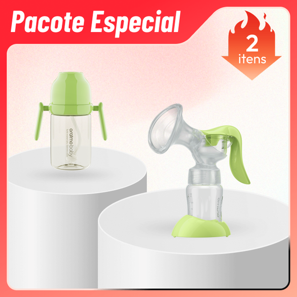 PureDrink 240& HandPump Biberão de 240ml em PPSU e bomba tira-leite manual leve e suave, livre de BPA.
