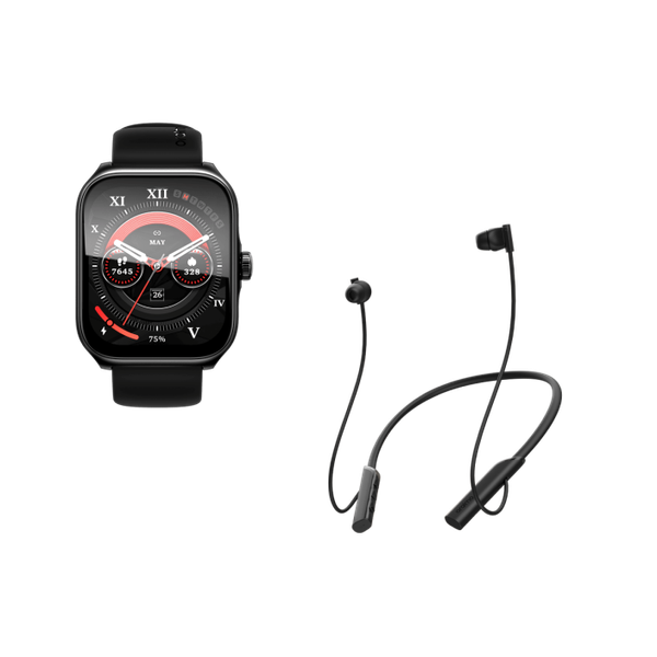 Watch Nova AM + Necklace Lite AMOLED Screen Curved Cover Smart Watch + Wireless Earphones Vibration for Calls