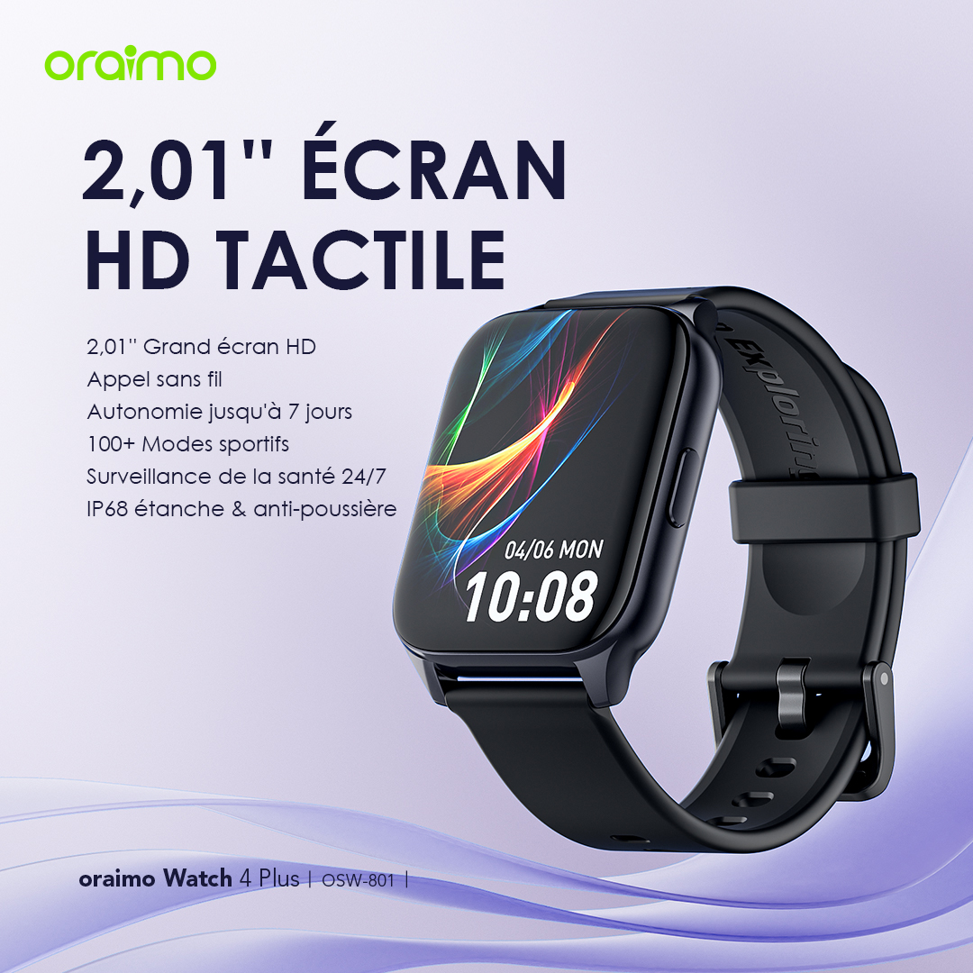 oraimo Watch 4 Plus OSW-801 | 2.01″ HD IP68 Montre intelligente