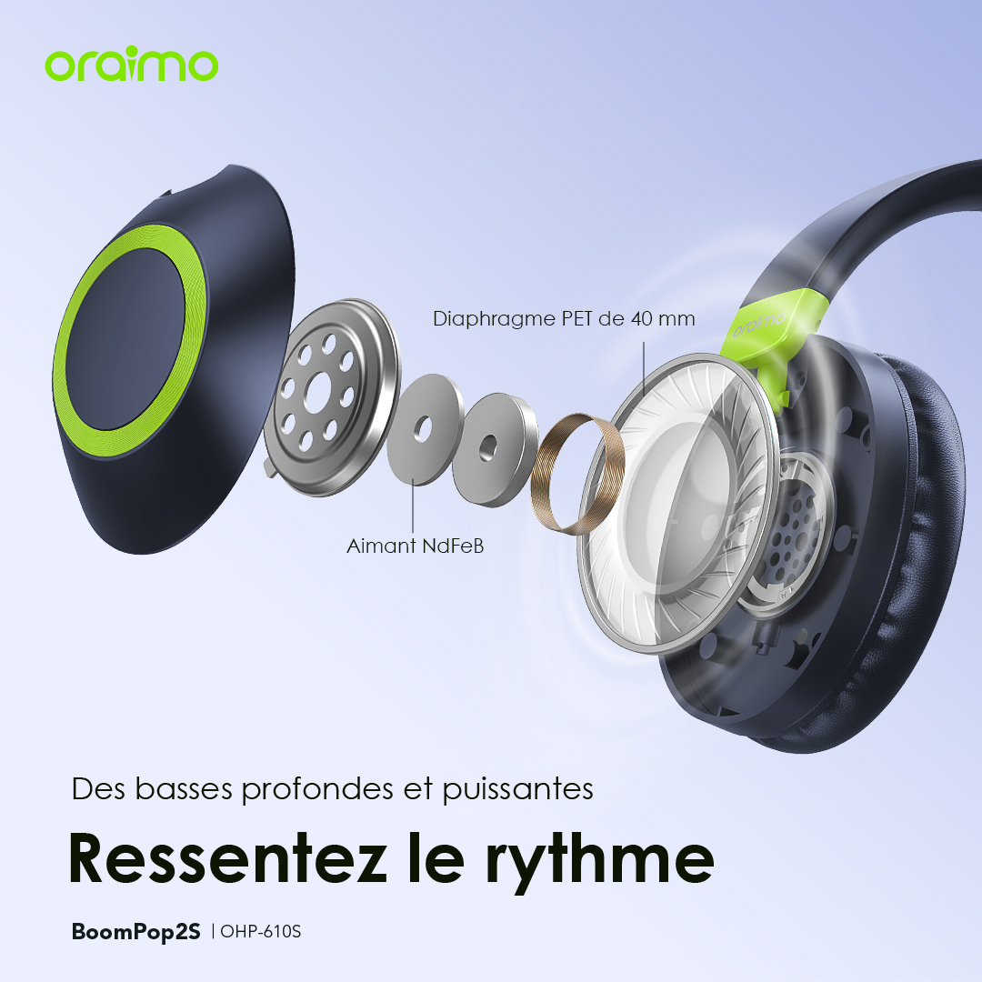 Paramètres du produit oraimo BoomPop2S Écouteurs supra-auriculaires sans fil ENC OHP-610S