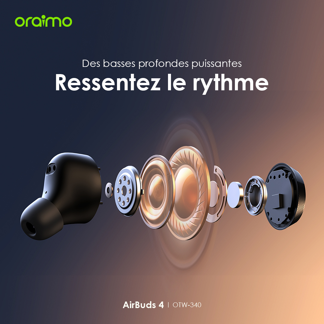 Oraimo AirBuds 4 Écouteurs sans fil véritables ENC 27 593239cc77ac277a3d658ea404c775df65df01893ad70