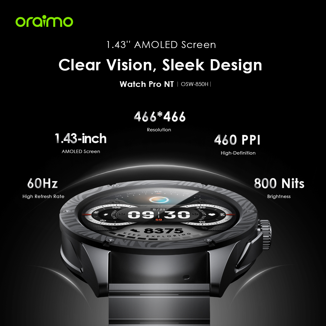 oraimo Watch Pro NT 1.43" AMOLED AI Powered Smart Watch