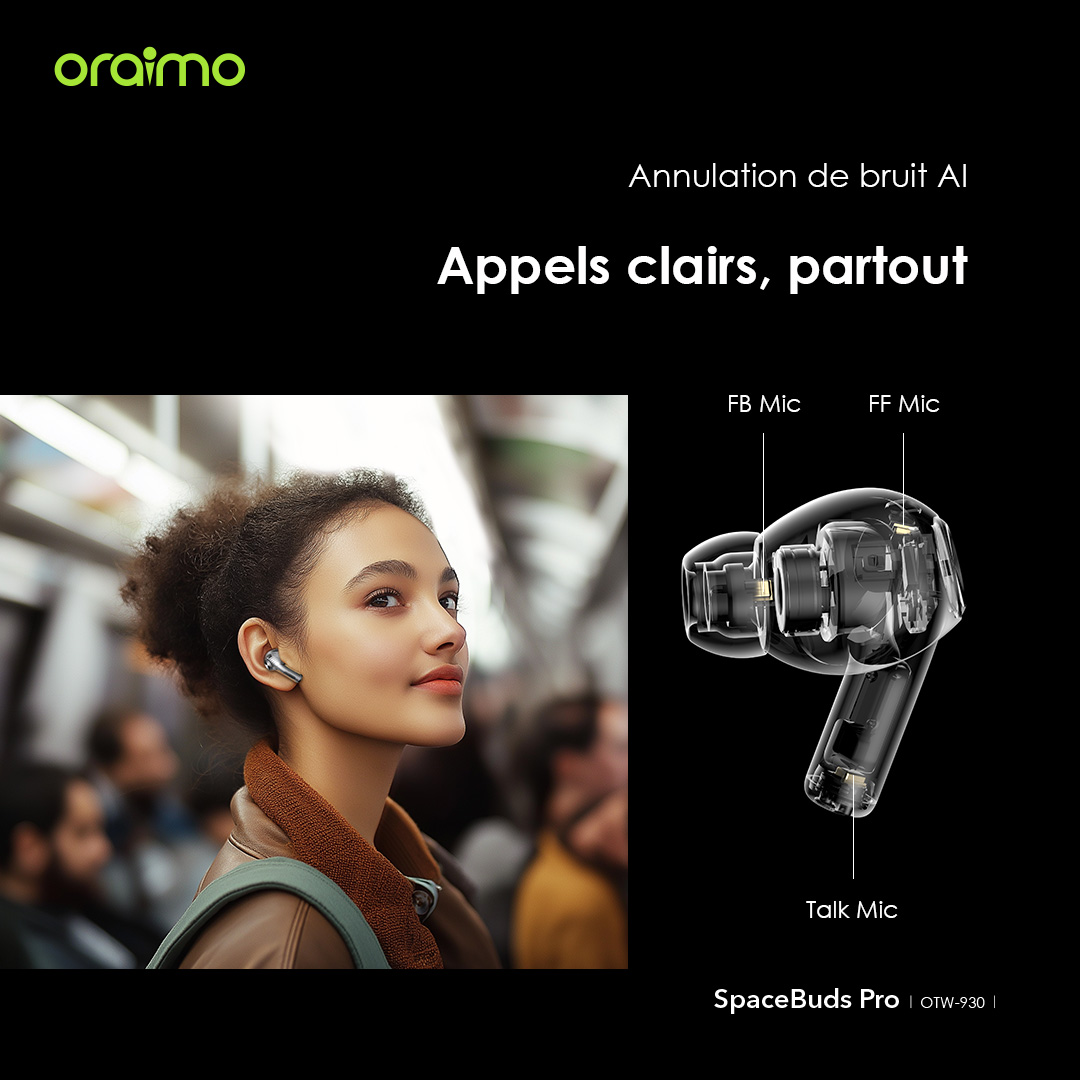 oraimo SpaceBuds Pro ANC hybride adaptatif Véritables écouteurs sans fil