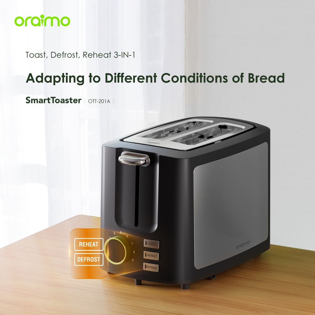 oraimo SmartToaster 9 Shade Settings 3 IN 1 Digital Display Toaster