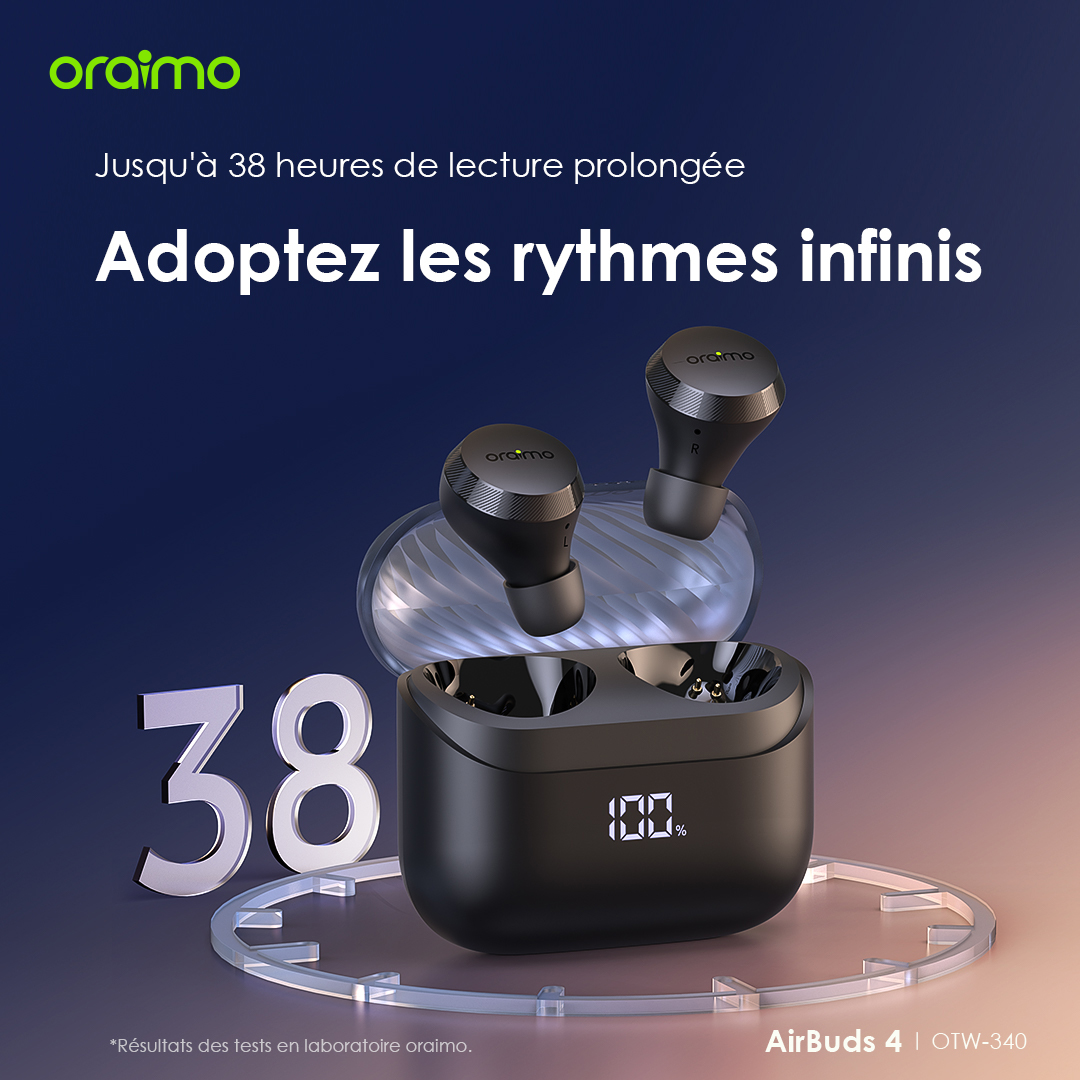 Oraimo AirBuds 4 Écouteurs sans fil véritables ENC 28 bfceb54875fdbcded7234f402f6ef19265df019fde6ab