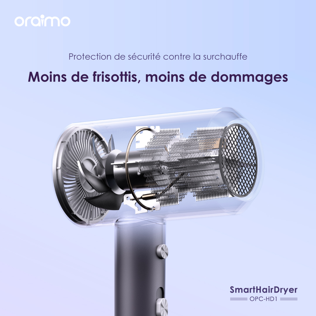 Produit oraimo SmartHairDryer 1800W d'ions négatifs sèche-cheveux
