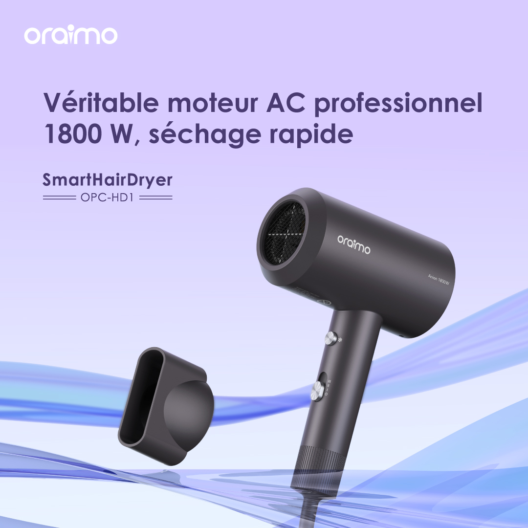Produit oraimo SmartHairDryer 1800W d'ions négatifs sèche-cheveux