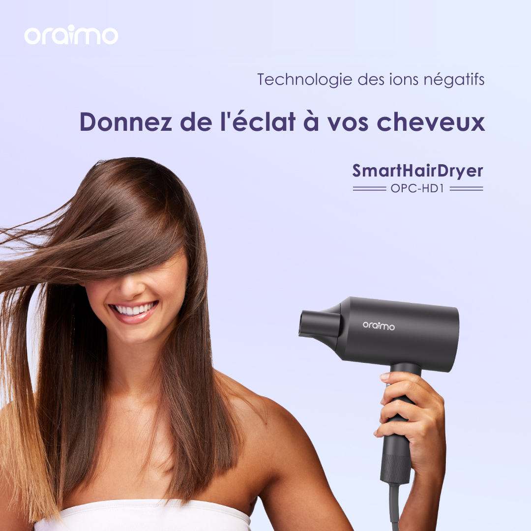 Produit oraimo SmartHairDryer 1800W d'ions négatifs sèche-cheveux